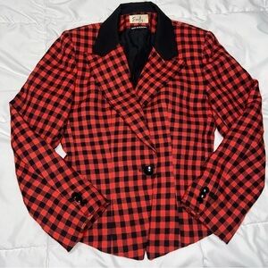 Emily | Wool Blend Red Buffalo Plaid Cropped Blazer Jacket Vintage 90’s